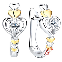 925 Sterling Silver Heart Hoop Earrings Women – Two-Tone Gold & Silver Heart 812