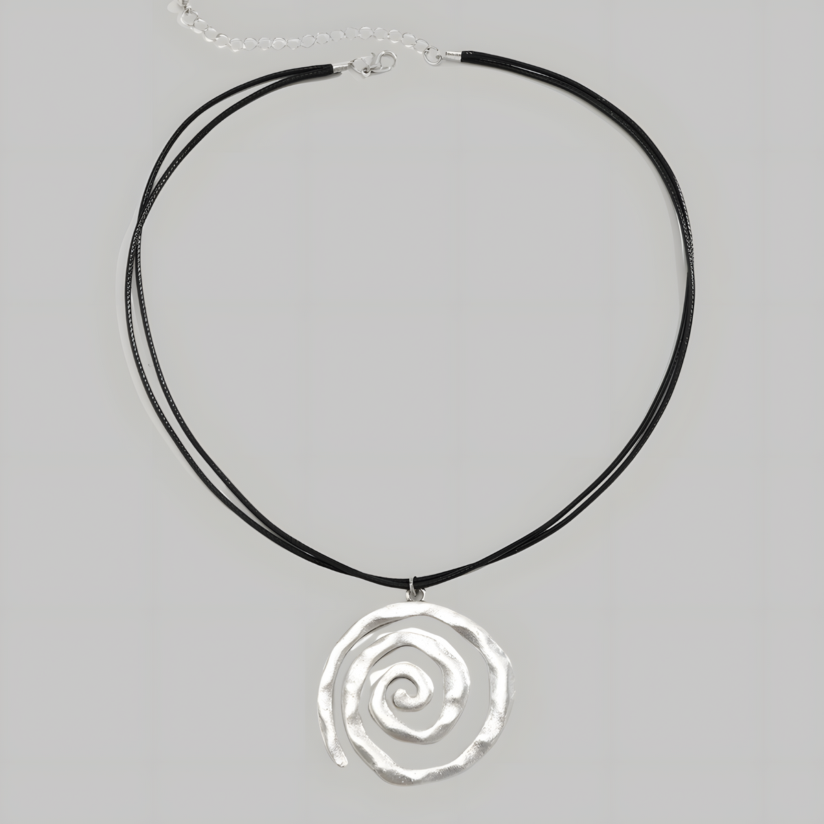 Spiral Pendant Necklace - Rhodium-Plated Base Metal Spiral Charm on Black 1492