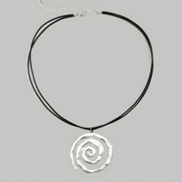 Spiral Pendant Necklace - Rhodium-Plated Base Metal Spiral Charm on Black 1492
