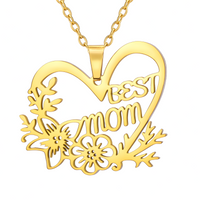 Best Mom Heart Necklace for Women Stainless Steel Gold Colour Floral Cutout 1171