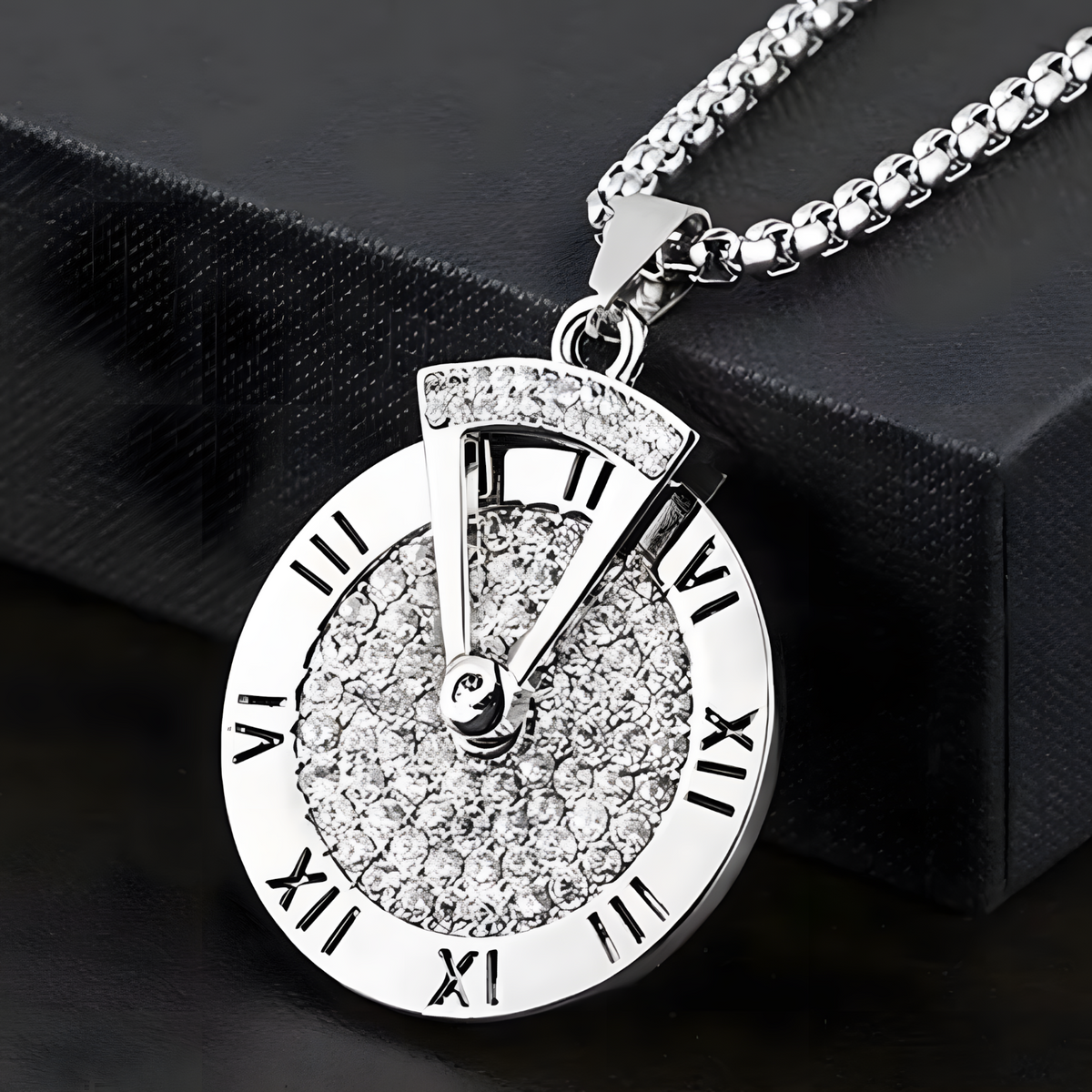 Rotatable Roman Numeral Round Disc Pendant Necklace for Men Hip Hop Spinner 1385