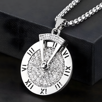 Rotatable Roman Numeral Round Disc Pendant Necklace for Men Hip Hop Spinner 1385