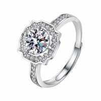 Adjustable Octagon Halo Zircon Engagement Ring, Round Brilliant Promise 1640