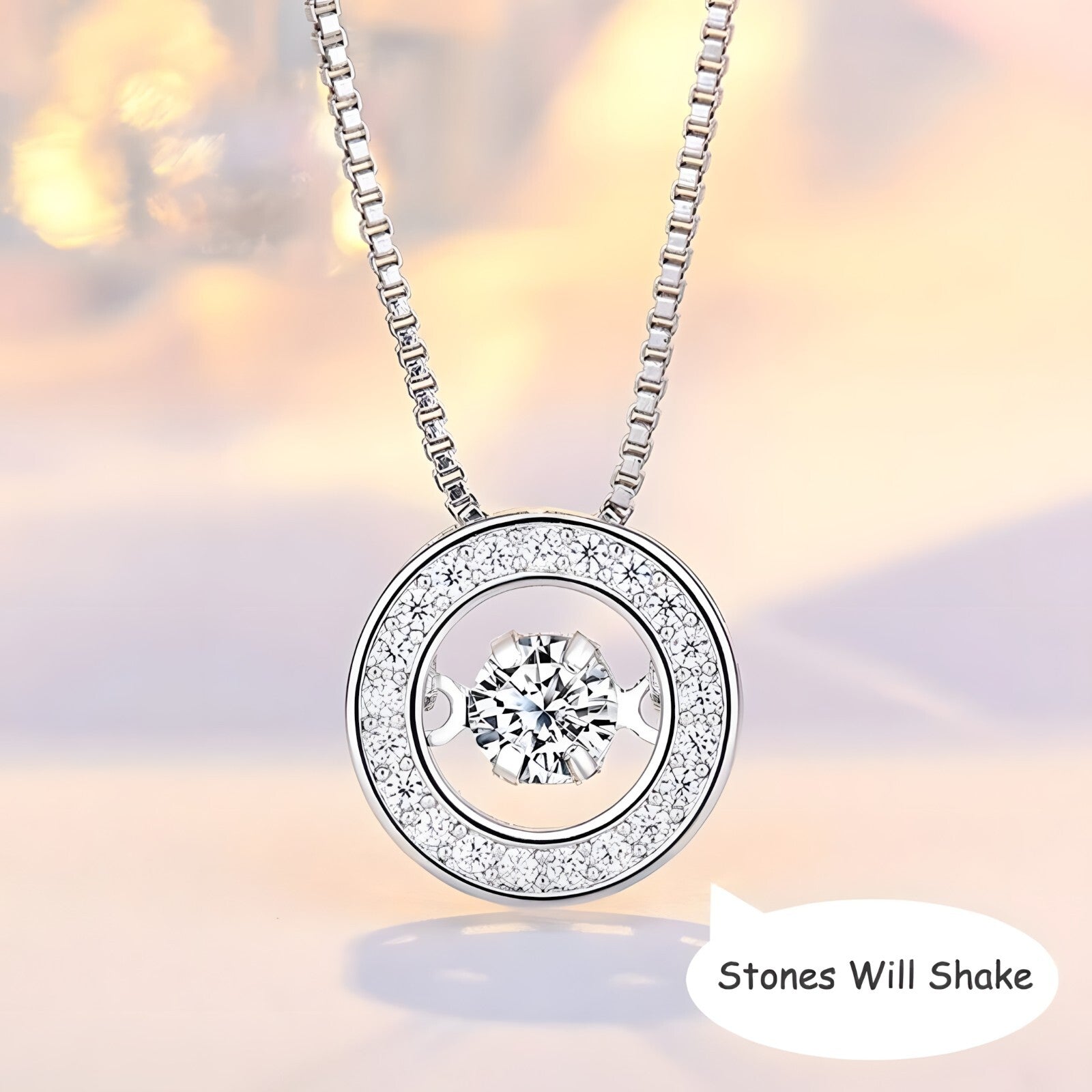 925 Sterling Silver Jewelry Round Zircon Pendants Necklaces Women Fine Semi 267