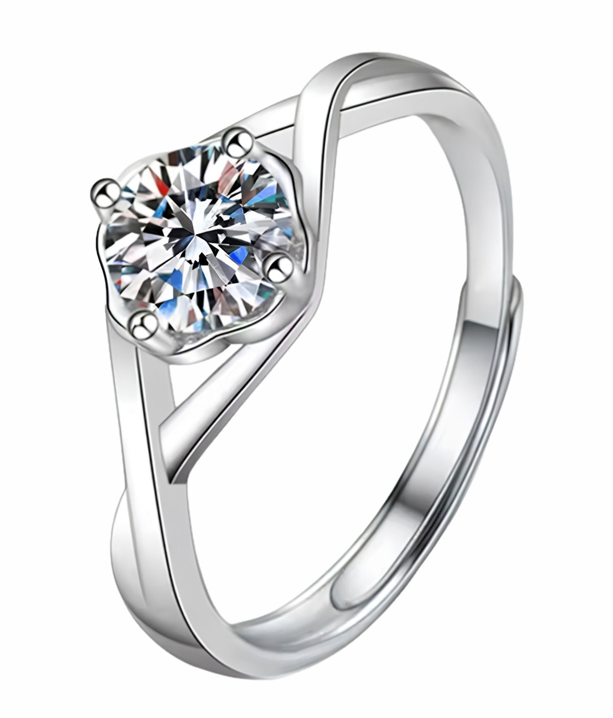 Women's Adjustable Twisted Solitaire Zircon Engagement Ring Round Brilliant 1644