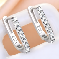 925 Sterling Silver Crystal Hoop Earrings Women Hypoallergenic Cubic Zircon b183