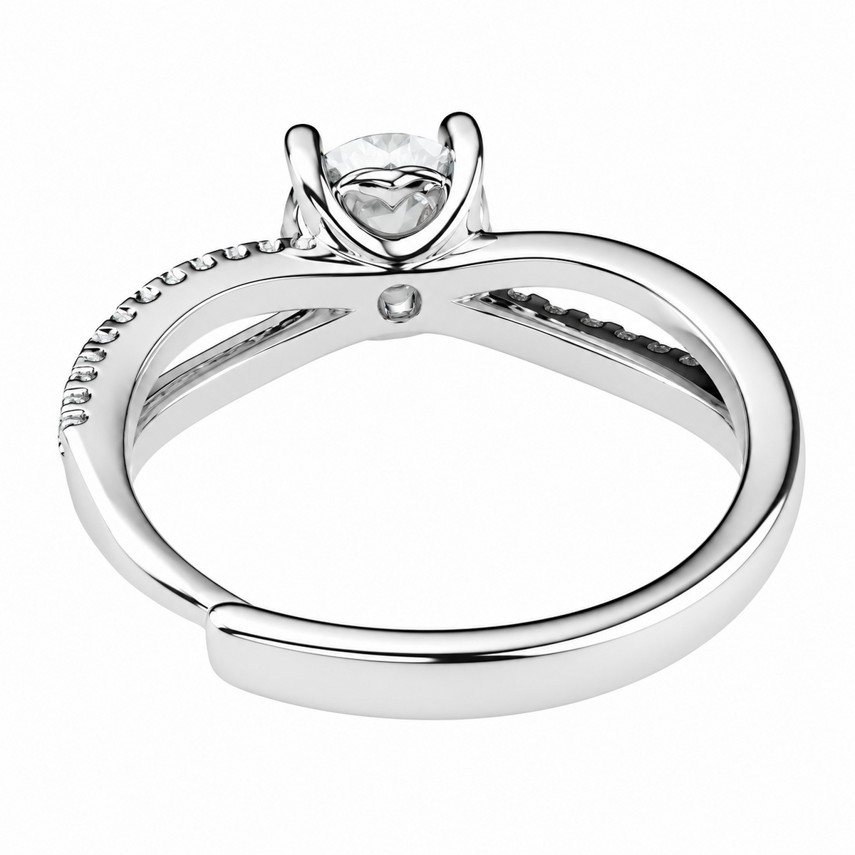 Adjustable Round Brilliant Zircon Engagement Ring, Silver Tone Twisted Pave 1655