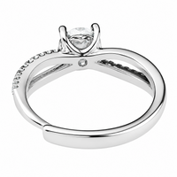 Adjustable Round Brilliant Zircon Engagement Ring, Silver Tone Twisted Pave 1655