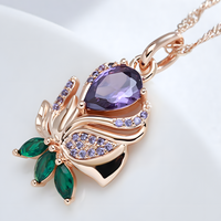 Rose Gold Plated Copper Pendant Necklace for Women with Purple Zircon Heart 1259
