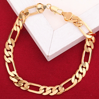 Gold Plated Figaro Chain Bracelet, Classic Link Design, Women's Fashion 421