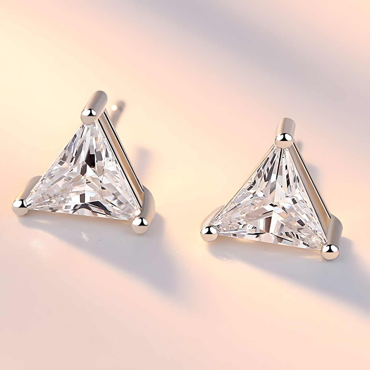 925 Silver-Plated Alloy Trillion Cut Zircon Stud Earrings Women – Sparkling 1040