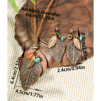 Boho Vintage Leaf Jewellery Set For Women, Layered Round Pendant Necklace 1704
