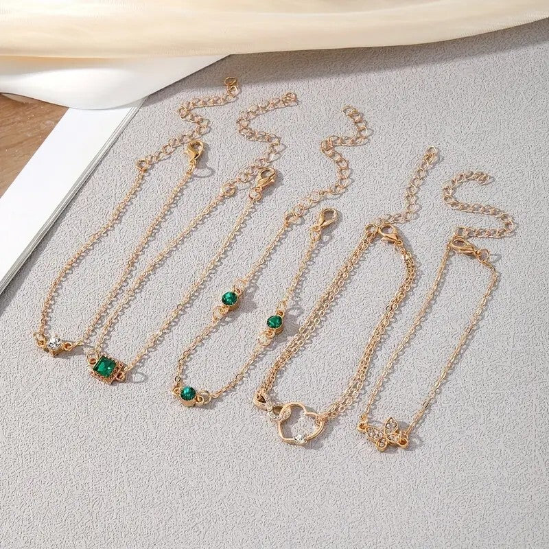 5pcs/Set Elegant Emerald Sparkle Square Butterfly Heart Bracelet Wedding 78 UK