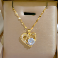 Heart Pendant Necklace Women Stainless Steel Trendy Gold Tone Heart Pendant 1153