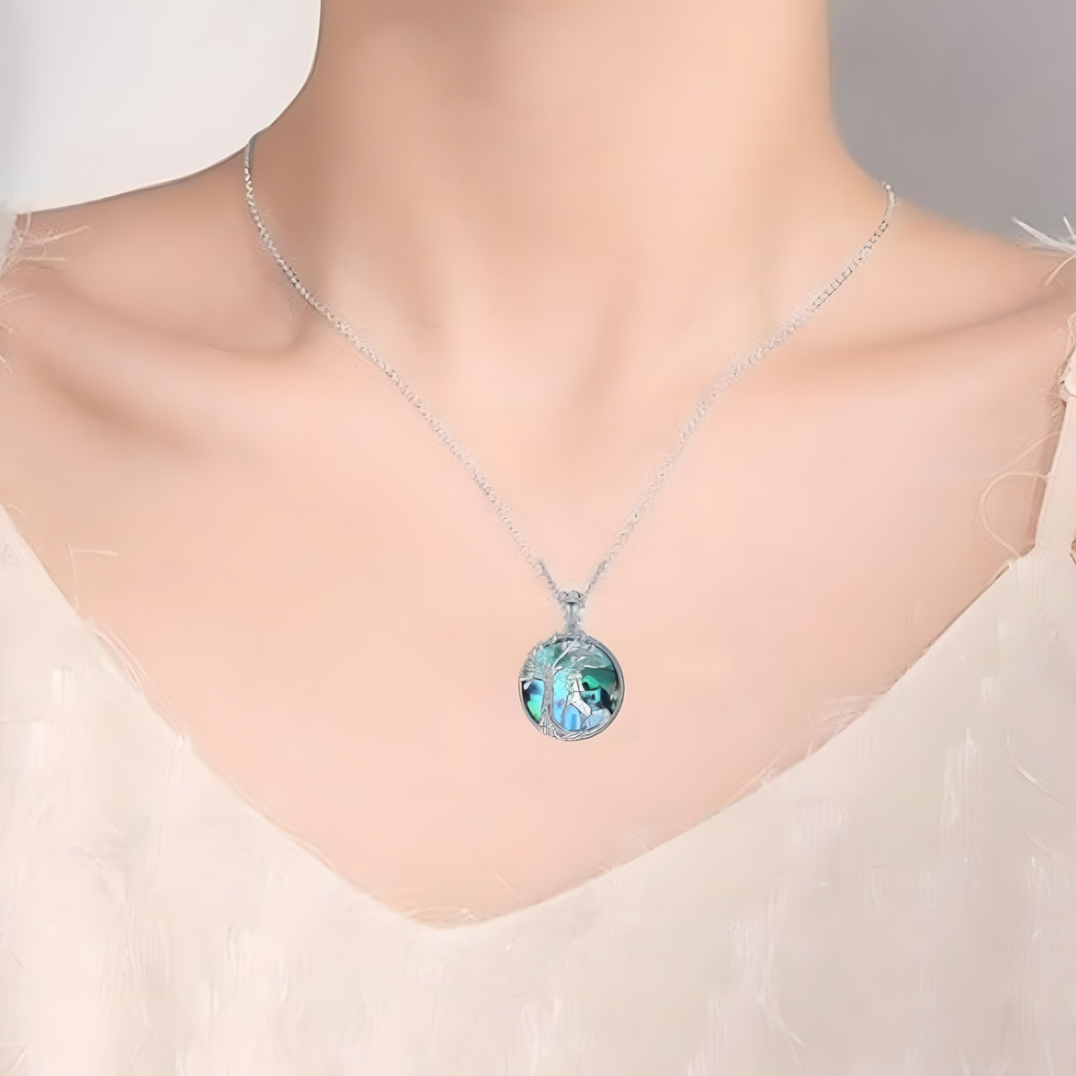 Tree of Life Abalone Shell Necklace for Women, Boho Style Prancing Horse B158