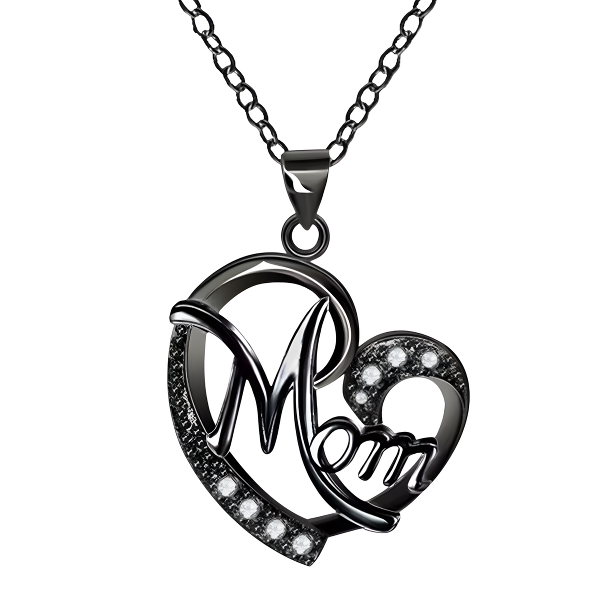 Black Mom Heart Necklace Cubic Zirconia Pendant Link Chain Womens Jewellery 1361