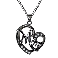 Black Mom Heart Necklace Cubic Zirconia Pendant Link Chain Womens Jewellery 1361
