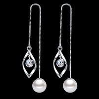 Elegant Pearl Threader Earrings Women Long Drop Chain Earrings Cubic Zircon 1022