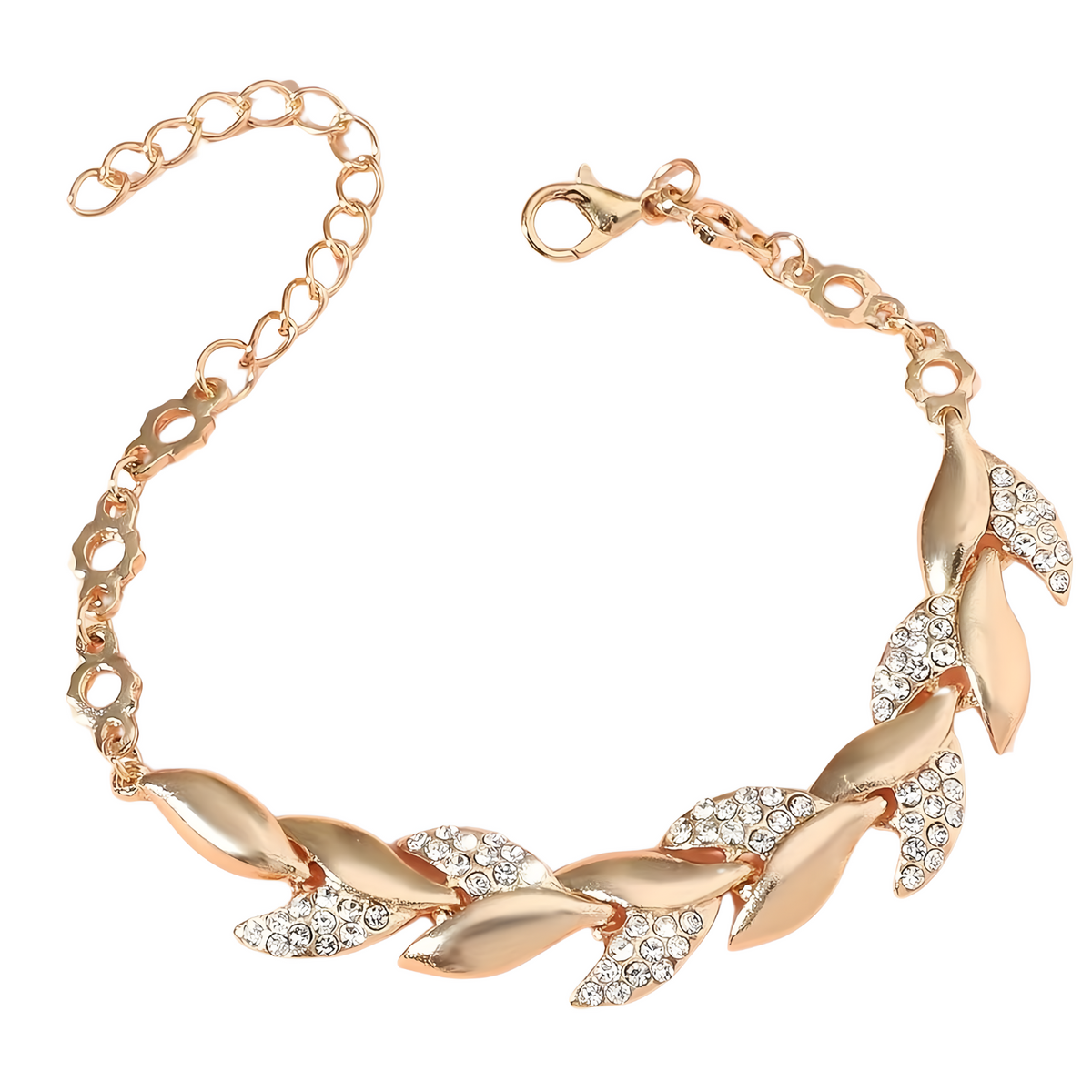 Gold Leaf Crystal Bracelet for Women Elegant Zinc Alloy Charm Bracelet 745