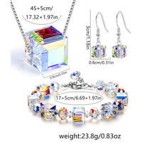 Unified Jewellery 3 Piece Cube Crystal Jewellery Set Women, Aurora Rainbow 1712