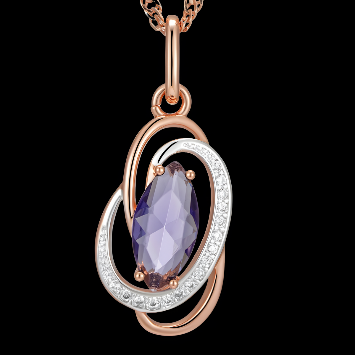 585 Rose Gold & Silver Tone Geometric Pendant Necklace – Copper Pendant 1270