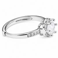 Elegant Adjustable Zircon Halo Ring, Round Brilliant Floral Engagement 1627