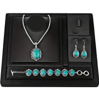 Vintage Turquoise Jewelry Set Women Necklace Bracelet Earrings Blue Stone B265