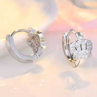 Royal Crown Crystal Hoop Earrings Copper Alloy 925 SilverPlated Huggie Hoop 1027