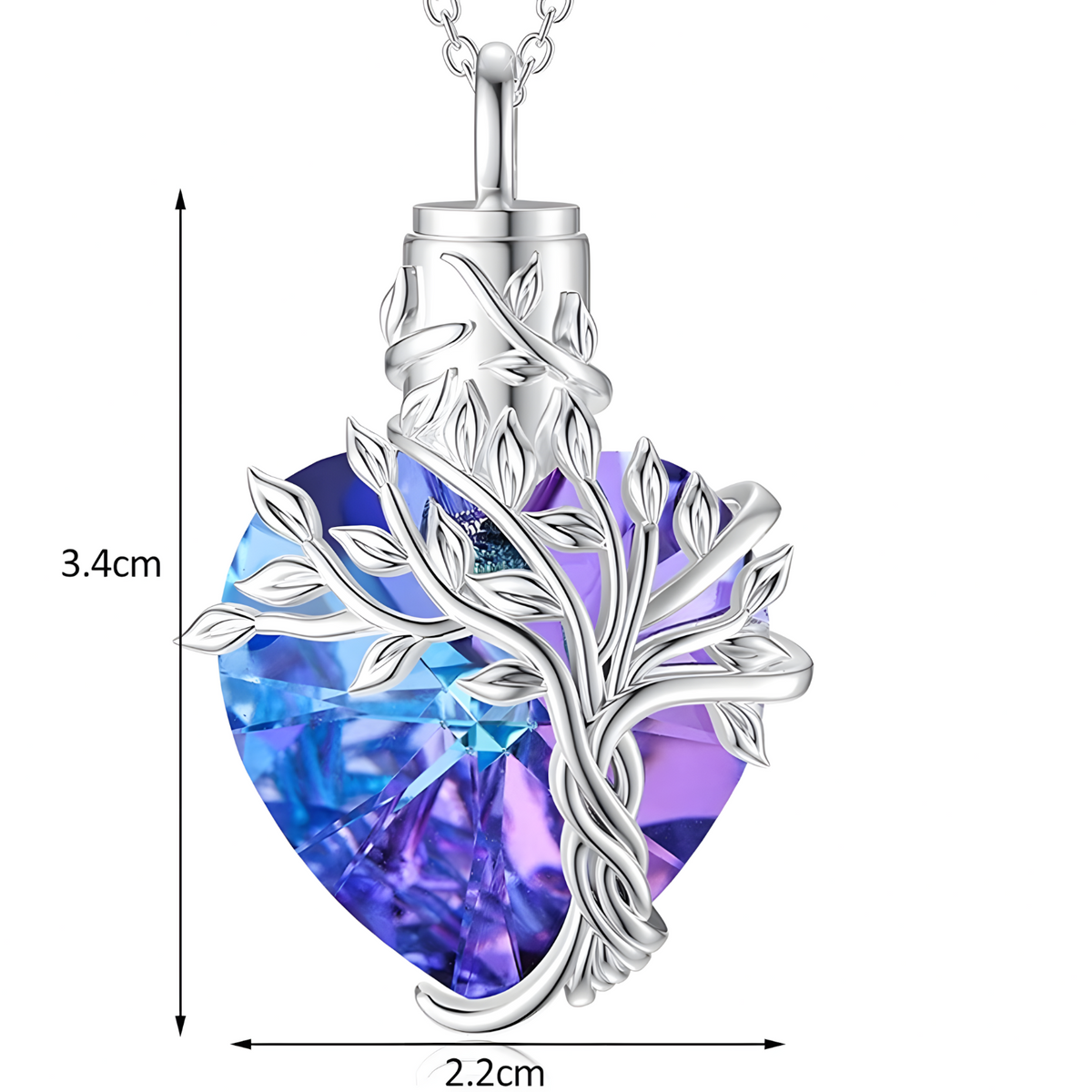 Tree of Life Heart Crystal Pendant Necklace for Women – Blue Purple Charm B71
