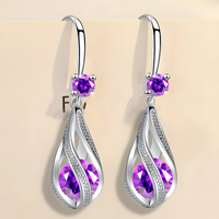 Luxury Purple Crystal Drop Earrings for Women Silver-Plated Alloy Dangle  1434
