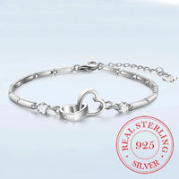 Silver Plated Double Heart Bracelet with Cubic Zirconia Stones for Women 419