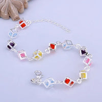 Silver Tone Cube Charm Bracelet with Colourful Rhinestone Crystals 417