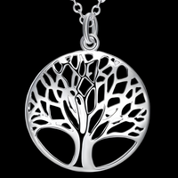 925 Sterling Silver Round Tree of Life Pendant Necklace Women, 18Inch Chain B135