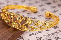 24K Gold Plated Copper Cuff Bracelet for Women, Adjustable Open Bangle Shiny 122
