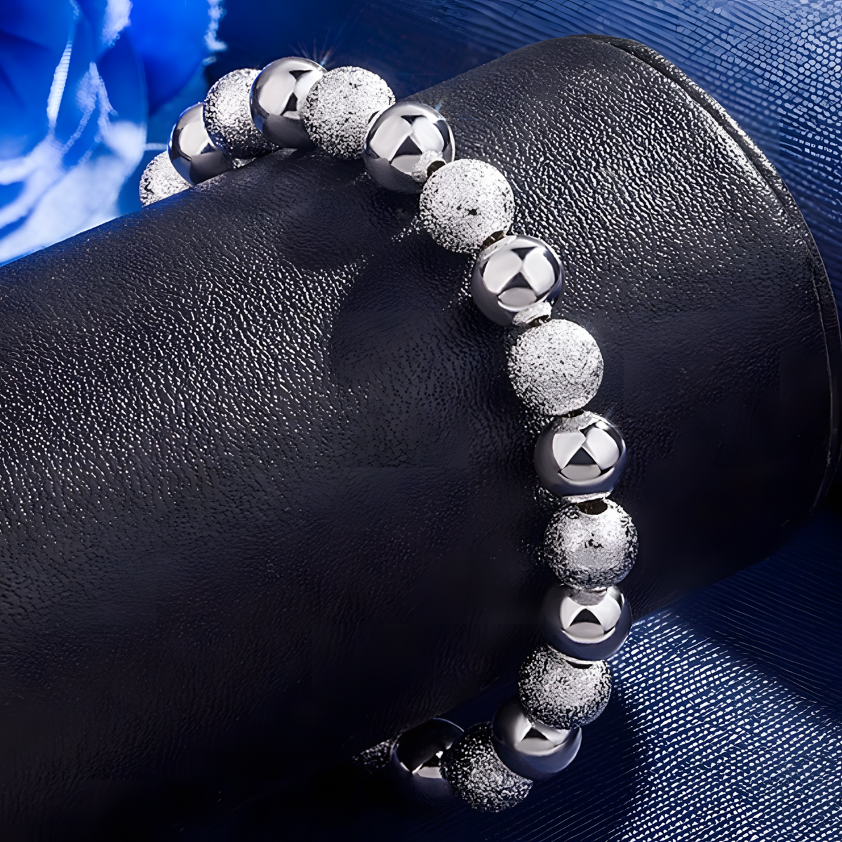 8MM Frosted Beads 925 Sterling Silver Bracelet For Woman Man Wedding Party 1834