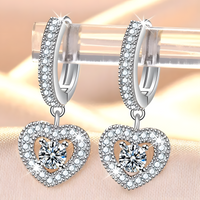 925 Sterling Silver Heart Drop Hoop Earrings Huggie Hoops Sparkling CZ Charm 336