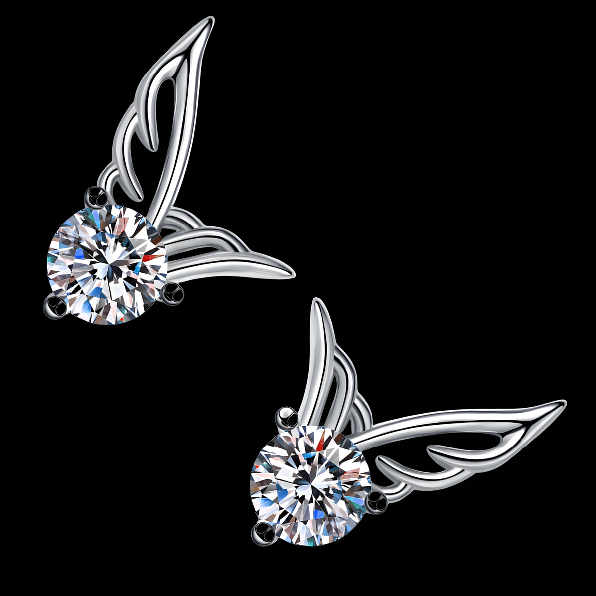 Angel Wing Stud Earrings for Women – 925 Silver-Plated Alloy Sparkling Cubic 960