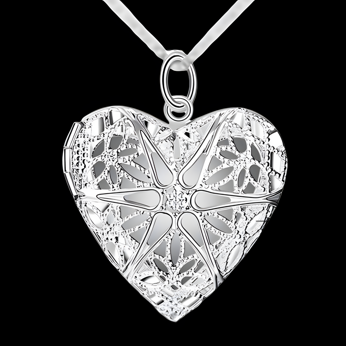 Vintage Heart Locket Necklace for Women – Silver-Plated Zinc Alloy Filigree 1225