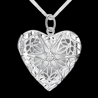 Vintage Heart Locket Necklace for Women – Silver-Plated Zinc Alloy Filigree 1225