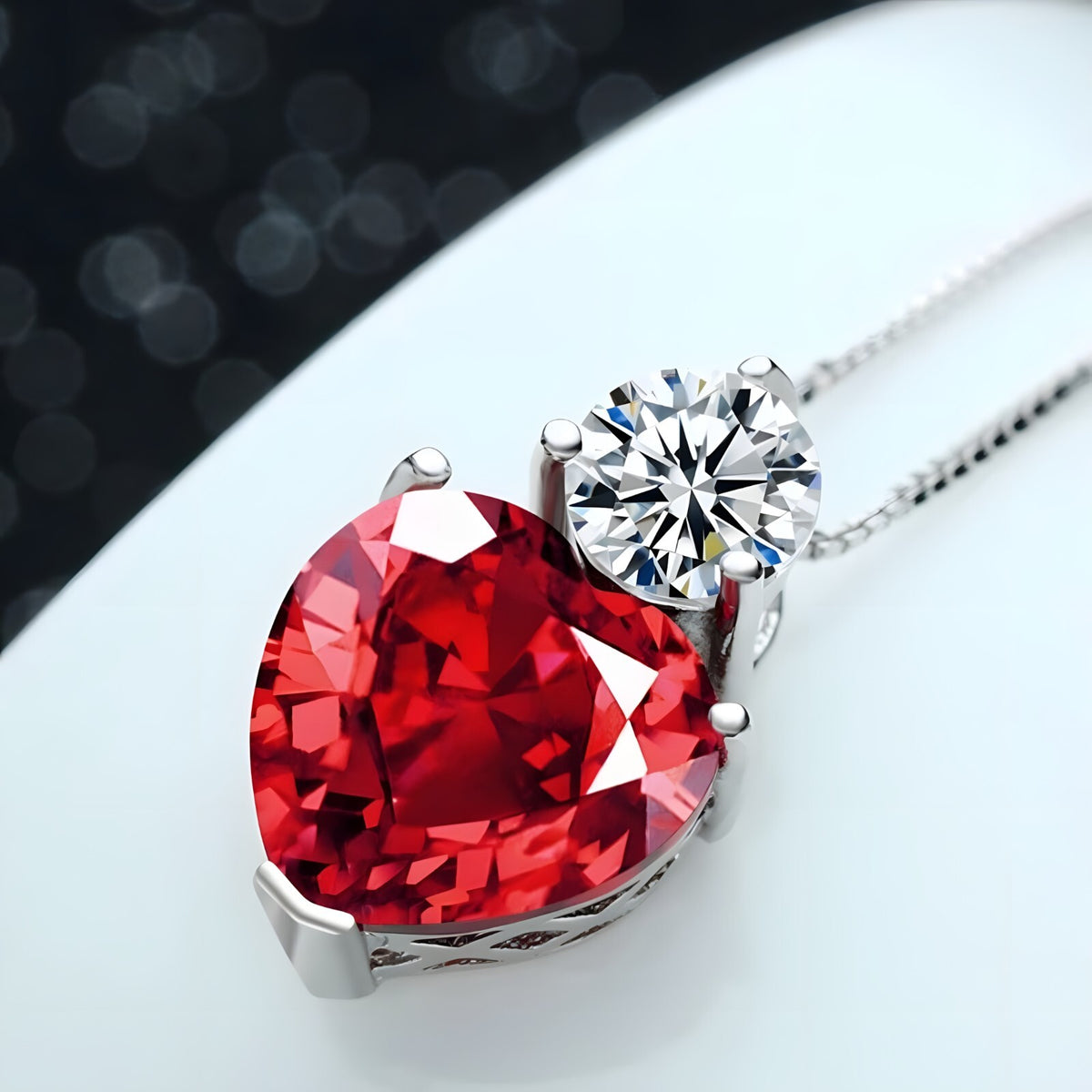 925 Sterling Silver Heart Pendant Necklace Red AAA Cubic Zirconia Box Chain 280
