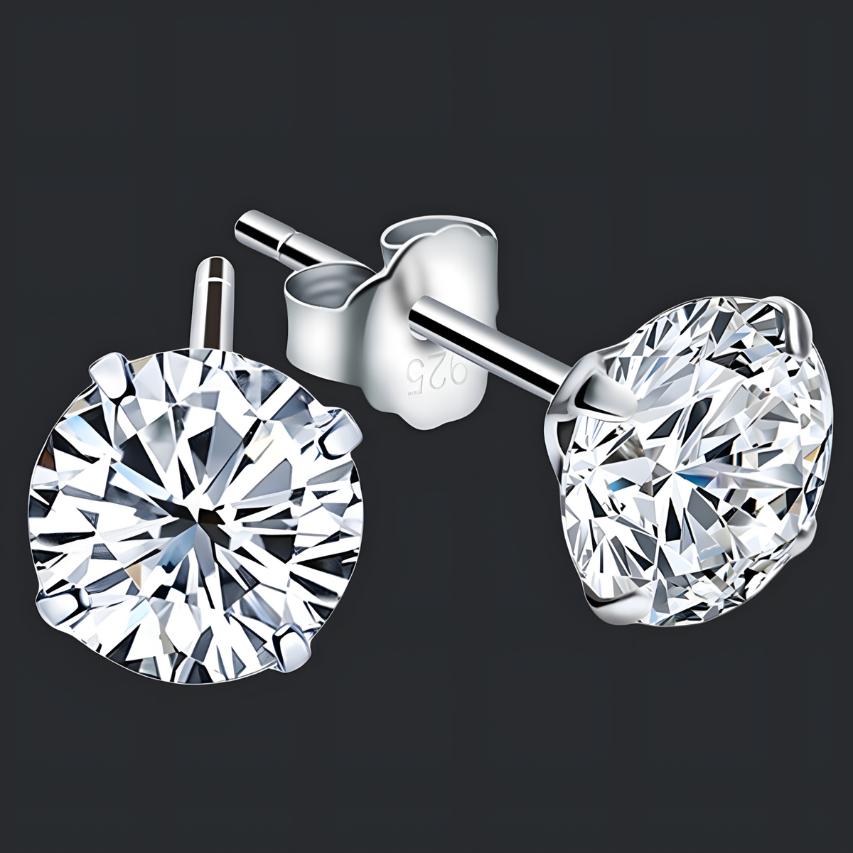 925 Silver-Plated Round Zircon Stud Earrings Women Classic Push Back Crystal 897