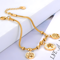 Stainless Steel Gold Plated Tree of Life Charm Bracelet Women-Rhinestone 1136