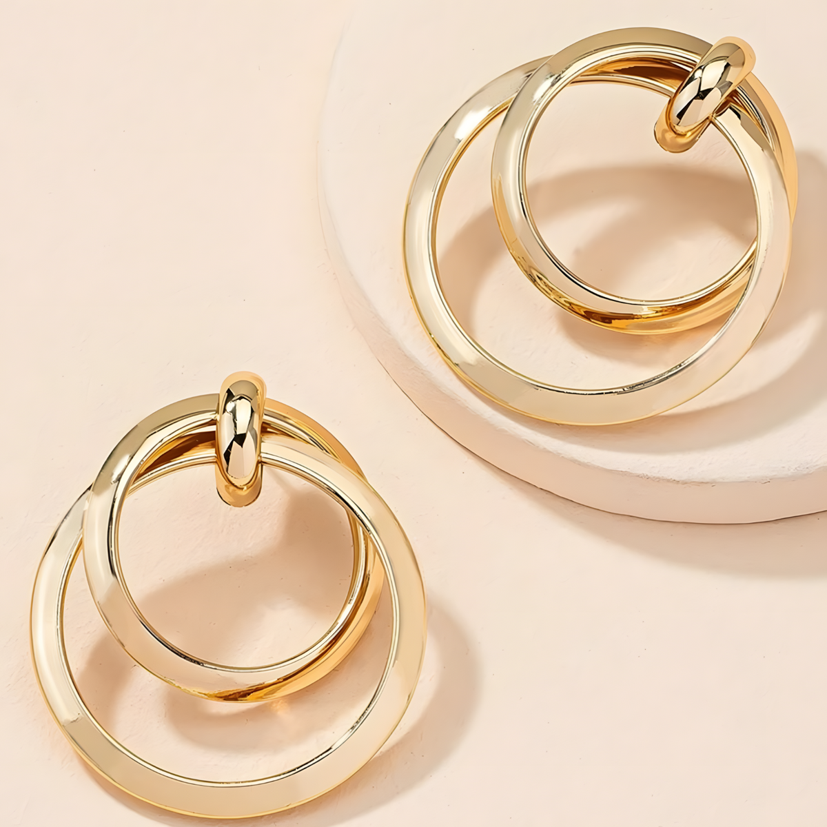 Oversized Double Ring Hoop Earrings Gold Plated Statement Drop Earrings 1396