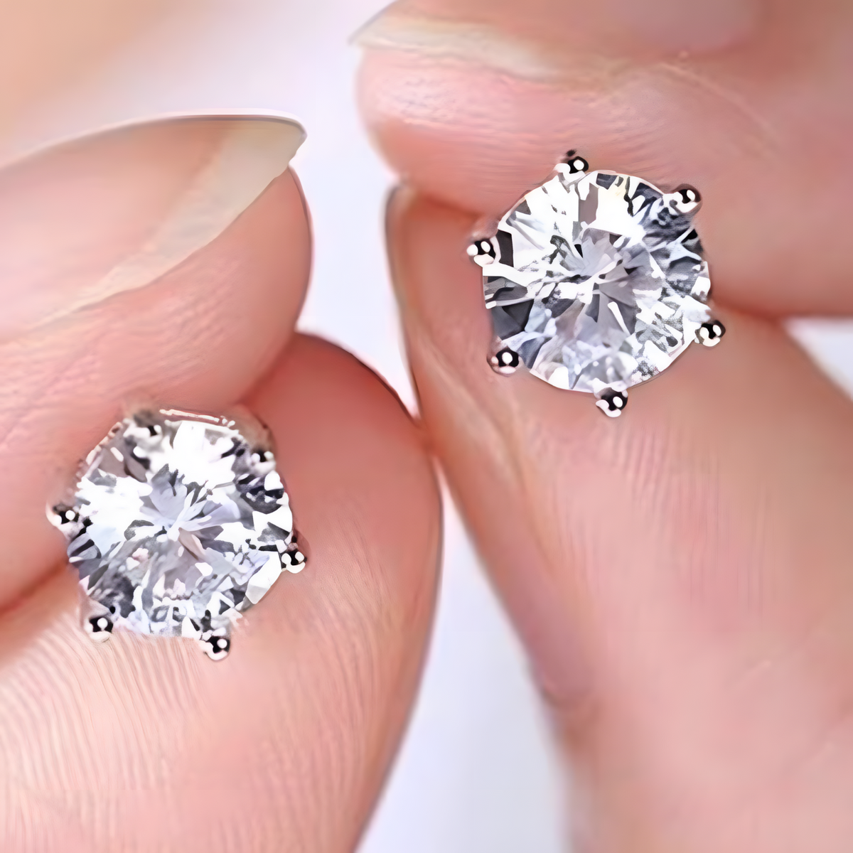 Silver-Plated CZ Solitaire Stud Earrings Women – Classic 6-Prong Round Cubic 988