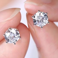 Silver-Plated CZ Solitaire Stud Earrings Women – Classic 6-Prong Round Cubic 988