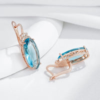 585 Rose Gold Blue Zircon Oval Drop Earrings for Women – Copper Alloy 1286