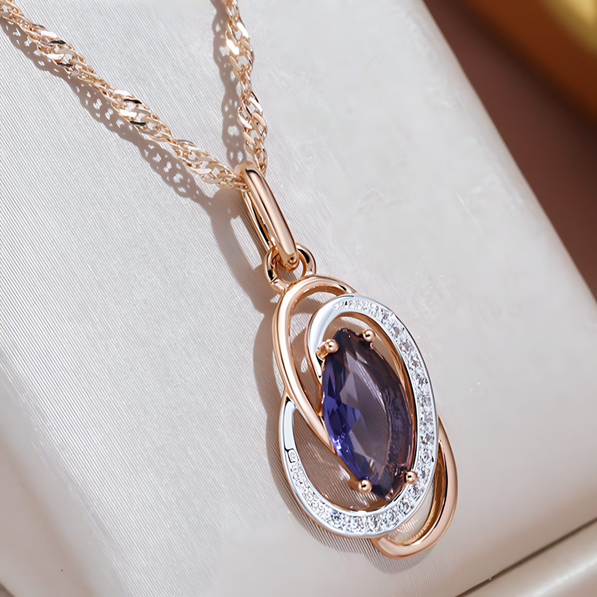 585 Rose Gold & Silver Tone Geometric Pendant Necklace – Copper Pendant 1270