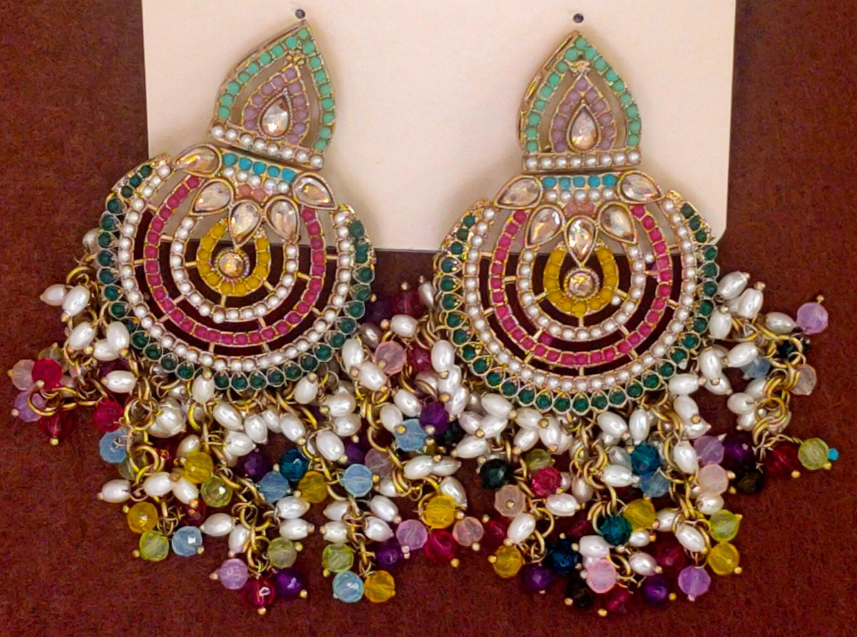 Elegant Bollywood Inspired Gold Kundan Earrings - Traditional Indian Jewelry 178