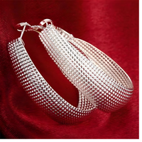 Silver Hoop Earrings Women 4cm Large Textured Round Hoops 1cm Wide Polished 1409