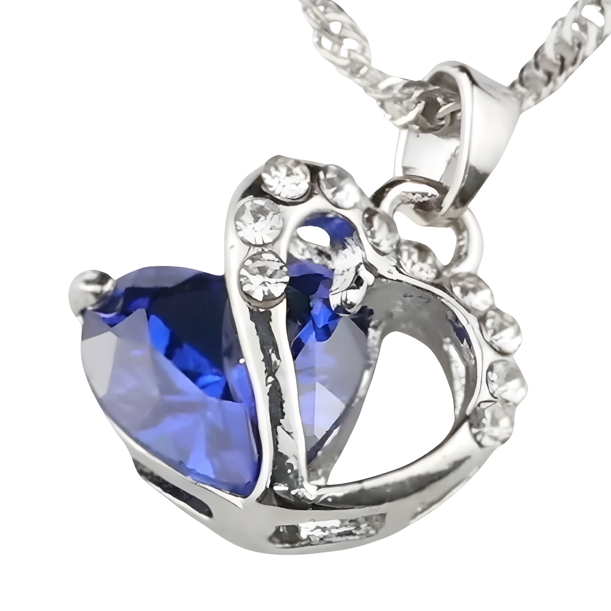 Royal Blue Heart Crystal Necklace and Earrings Set for Women,Sapphire Color 1301